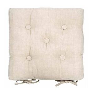 Square Buttoned Chair Pad with Ties - Linen colour Square Buttoned Chair Pad with Ties - Linen colour