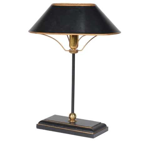 Black and gold metal table lamp with shade
