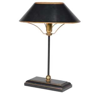 Black and gold metal table lamp with shade